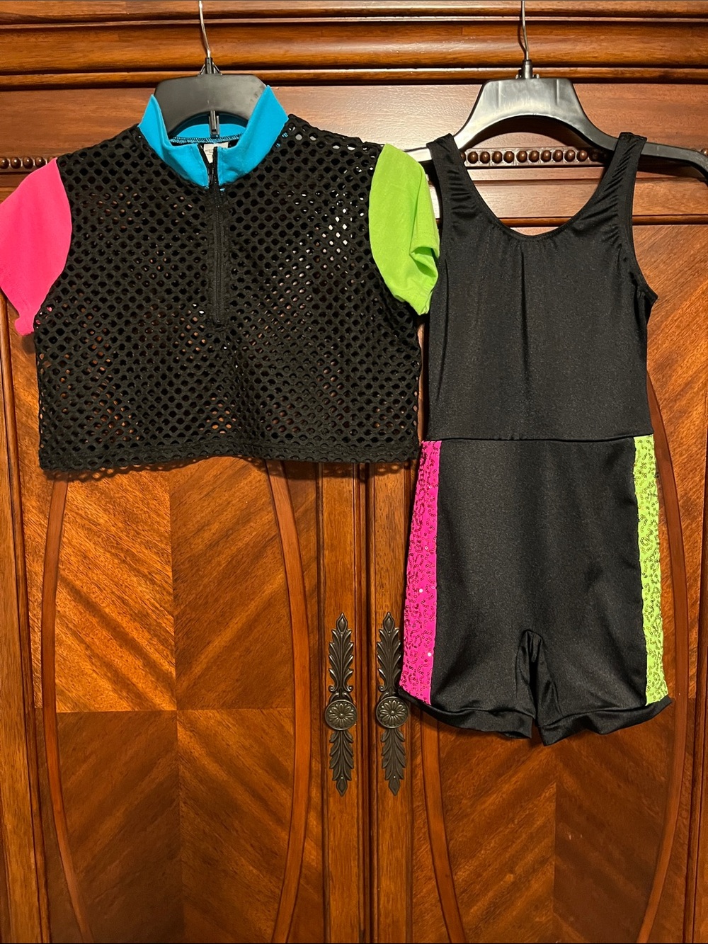 Weissman Black Mesh Dance and Leotard with Neon Accents